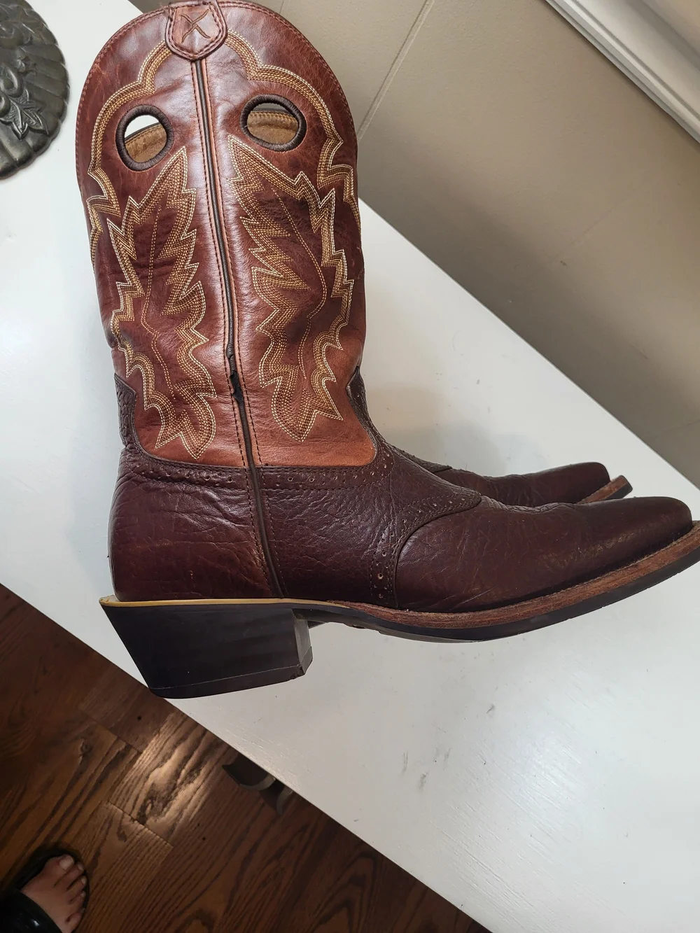 Twisted X COW DOG Brown Two-Tone Leather Western Boots, 11.5B